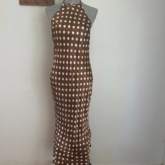 Topshop Brown Polka Dot Halter Maxi Dress - Picture 2 of 7